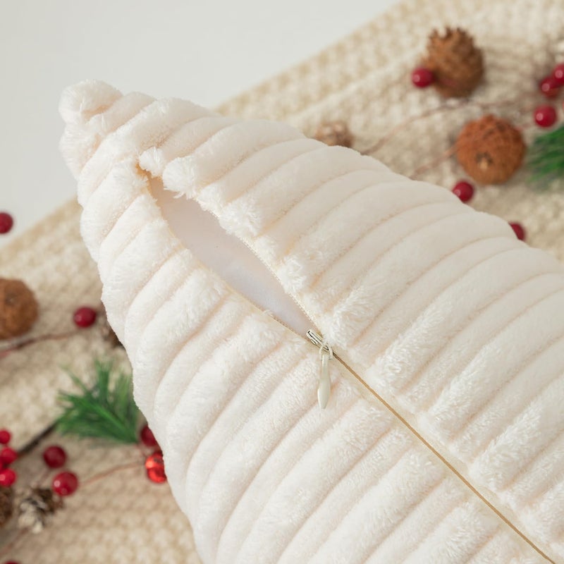 K KEVIN TEXTILE Kevin Textile Pack of 2, Christmas Soft Corduroy Soild Decorative Square Throw Pillow Covers Set Cushion Cases for Sofa Bedroom Car 18 x 18 Inch 45 x 45 cm, Creamy White - Image 3